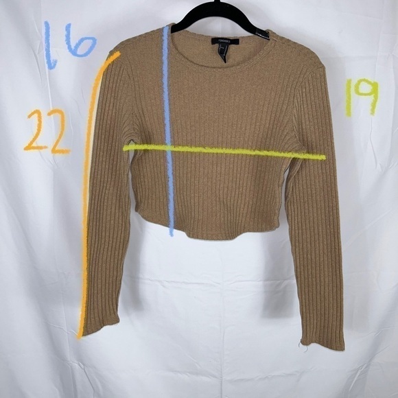 Forever 21 Sweater Cropped Round Hem Knit Ribbed Long Sleeve Crewneck Pullover - Picture 4 of 6